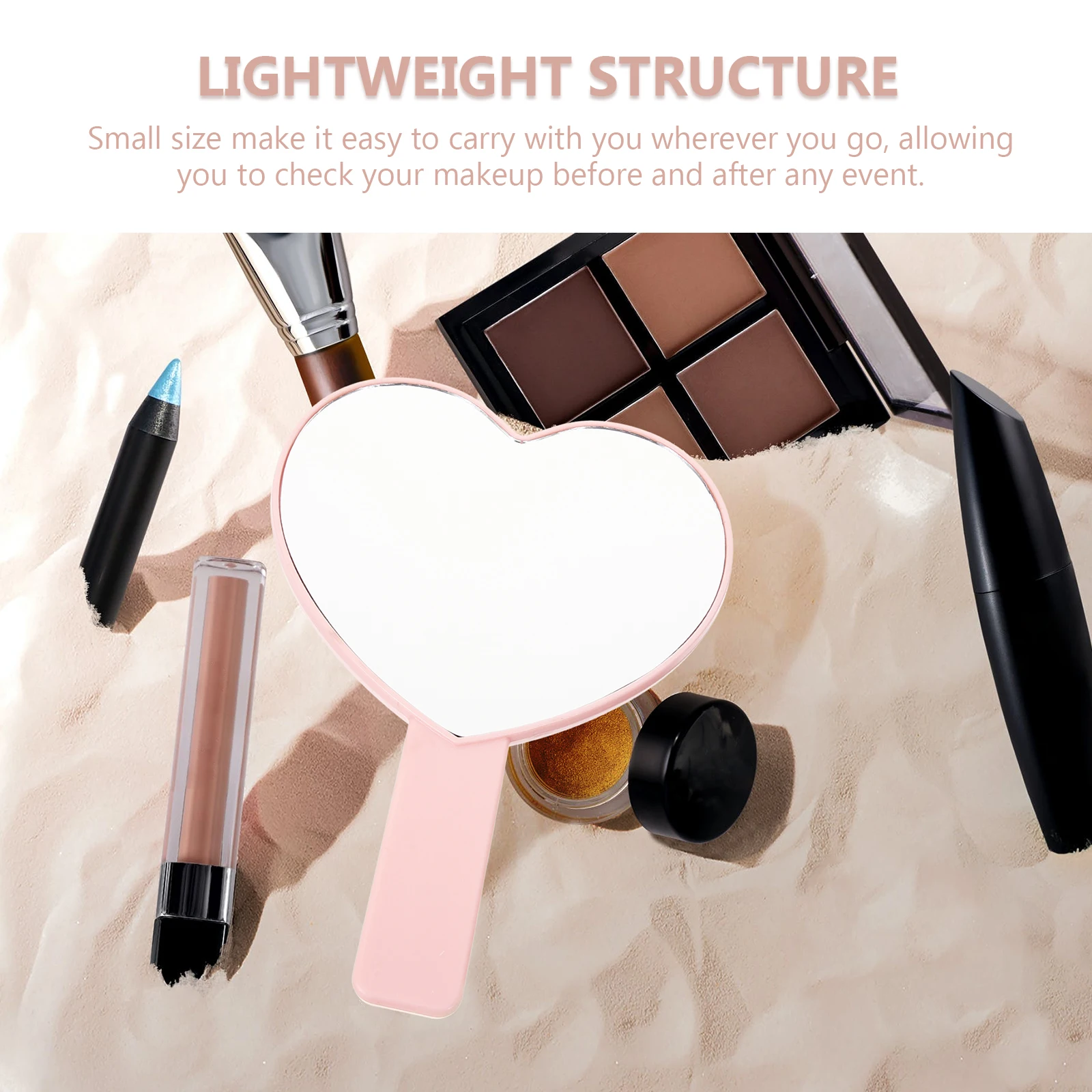 

Cute Heart Shape Mirror Small Compact Glass With Handle Travel Eyelash Design Lightweight Purse Handheld Makeup Mirror