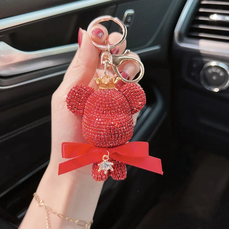 2023 Rhinestone Kawaii  Crown Bow Tie Bear Keychain Car Pendant Key Chain Ring Holder Bag Jewelry Accessories Luxury Keychain