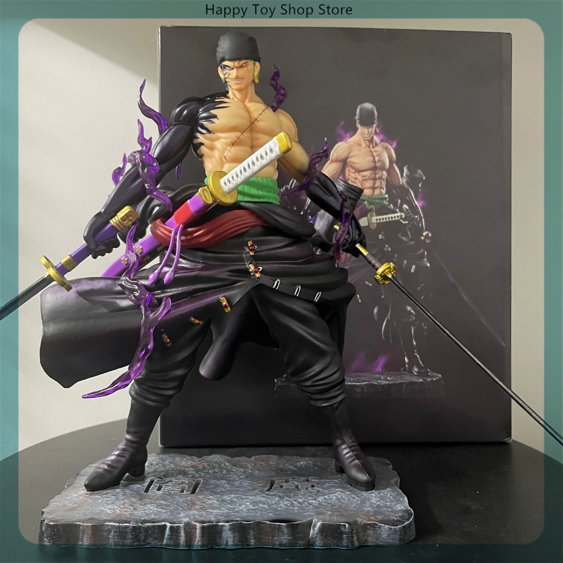 

24cm Th One Piece Roronoa Zoro Yama Double Knife Anime Figure Model Statue Boys Collection Desktop Doll Decoration Ornament Toys