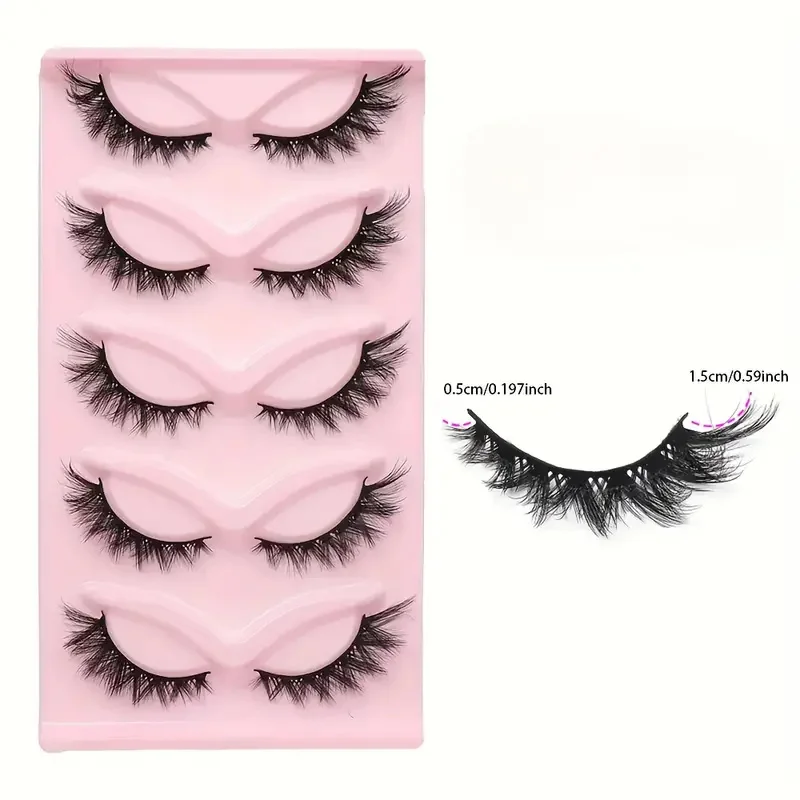 5 أزواج من الرموش الصناعية لا تسبب الحساسية على شكل عين القطة - مظهر طبيعي، رموش رقيقة وناعمة وخفيفة الوزن ومبطنة بالكامل