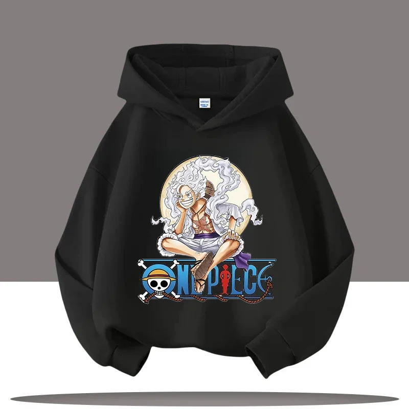 

One Piece's Monkey D. Luffy children's hooded t-shirt with cartoon print, girls' casual top for autumn and winter, boys' sports