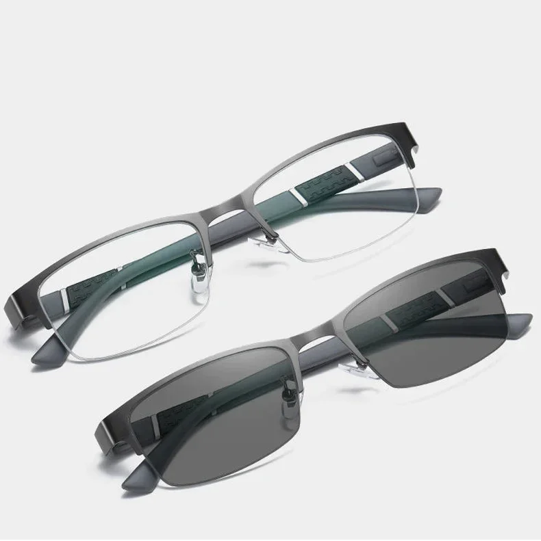 Metall Business Photochrome Myopie Brille Klassische Halb Rahmen Anti-blau Licht Brillen Outdoor High Definition Nahe Anblick Gläser – Detail 8