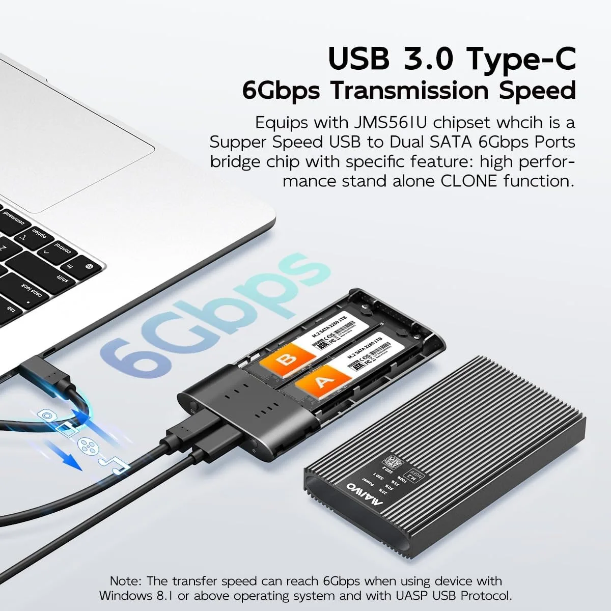 MAIWO M2 SATA SSD Case Dual Bay M.2 NGFF SSD Enclosure USB3.1 Type-C Aluminum shell Support Offline Clone SSD Cloner Duplicator