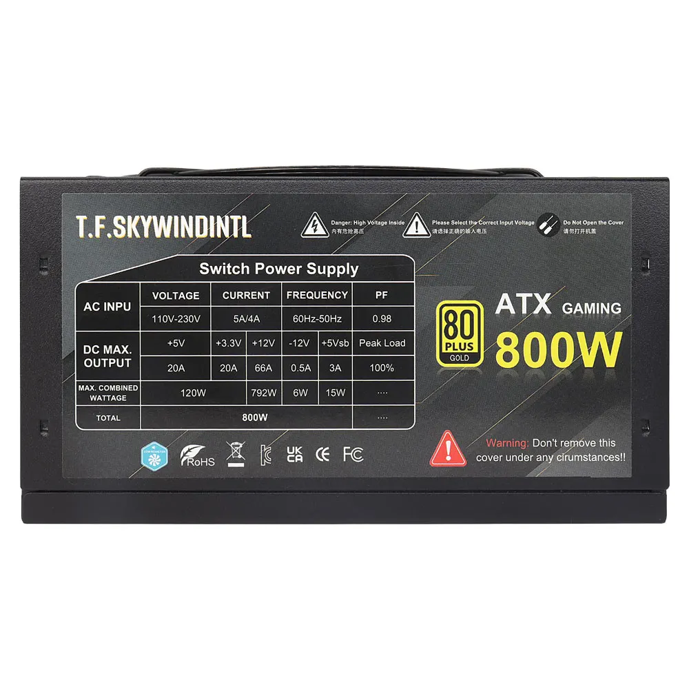 800W Full Modular ATX Power Supply 80 Plus Gold Full Voltage Gaming PUS Active PFC