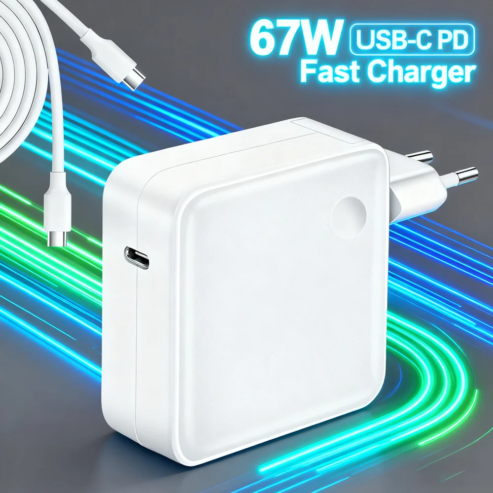 GaN 67W USB C Charger with Braided Cable – 65W Fast Adapter for MacBook, ThinkPad, EliteBook, Samsung, Huawei, ASUS Laptops