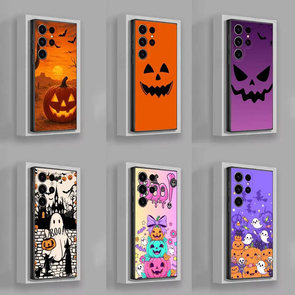 Halloween pumpkin Case For Samsung S25,Plus,S22,S26,Ultra,S24,S21,S20,S23,FE,Lite,Soft Silicone Black