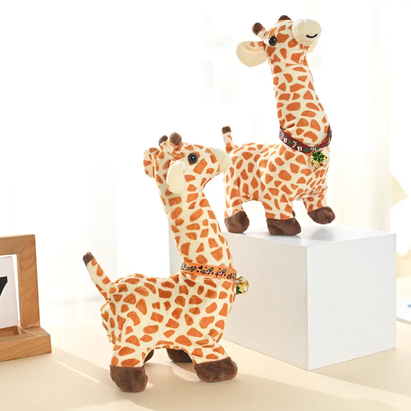 Juguetes eléctricos de simulación para niños, jirafa linda, juguetes de peluche para mascotas con música para caminar, juguetes de rompecabezas para