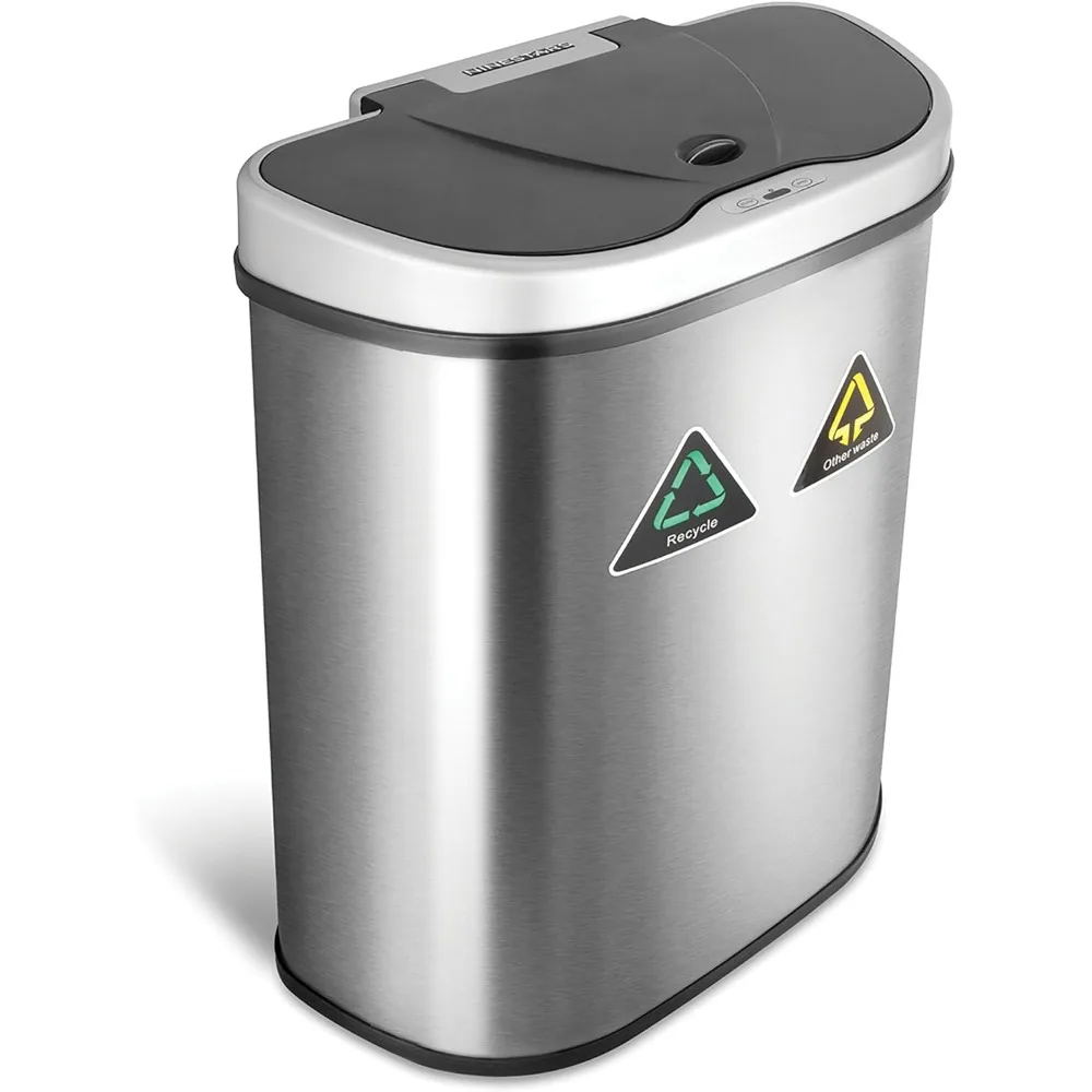 Trash Can Automatic Touchless Motion Sensor Semi-Round Trash Can/Recycler, 18.5 Gal , Stainless Steel High Quality Materials