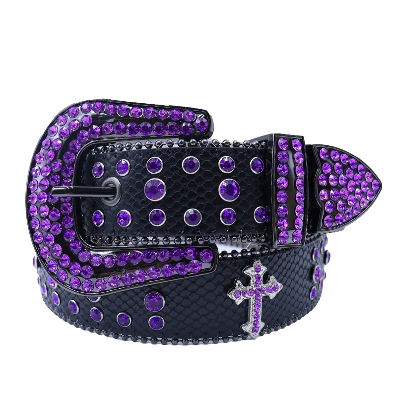 Fashion Punk Men Women BB Western Rhinestone Belt Bling Studded Sparkly y2k PU Leather Belt