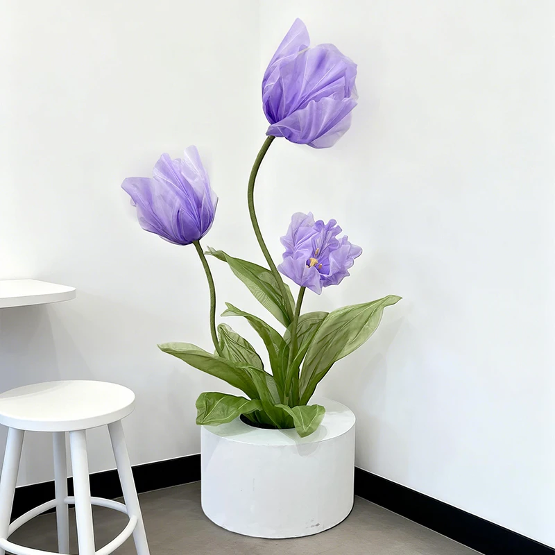 

Giant Artificial Organza Purple Tulips Long-Lasting Handmade Flowers for Wedding Mother's Day New Year Decorations-Modern Style