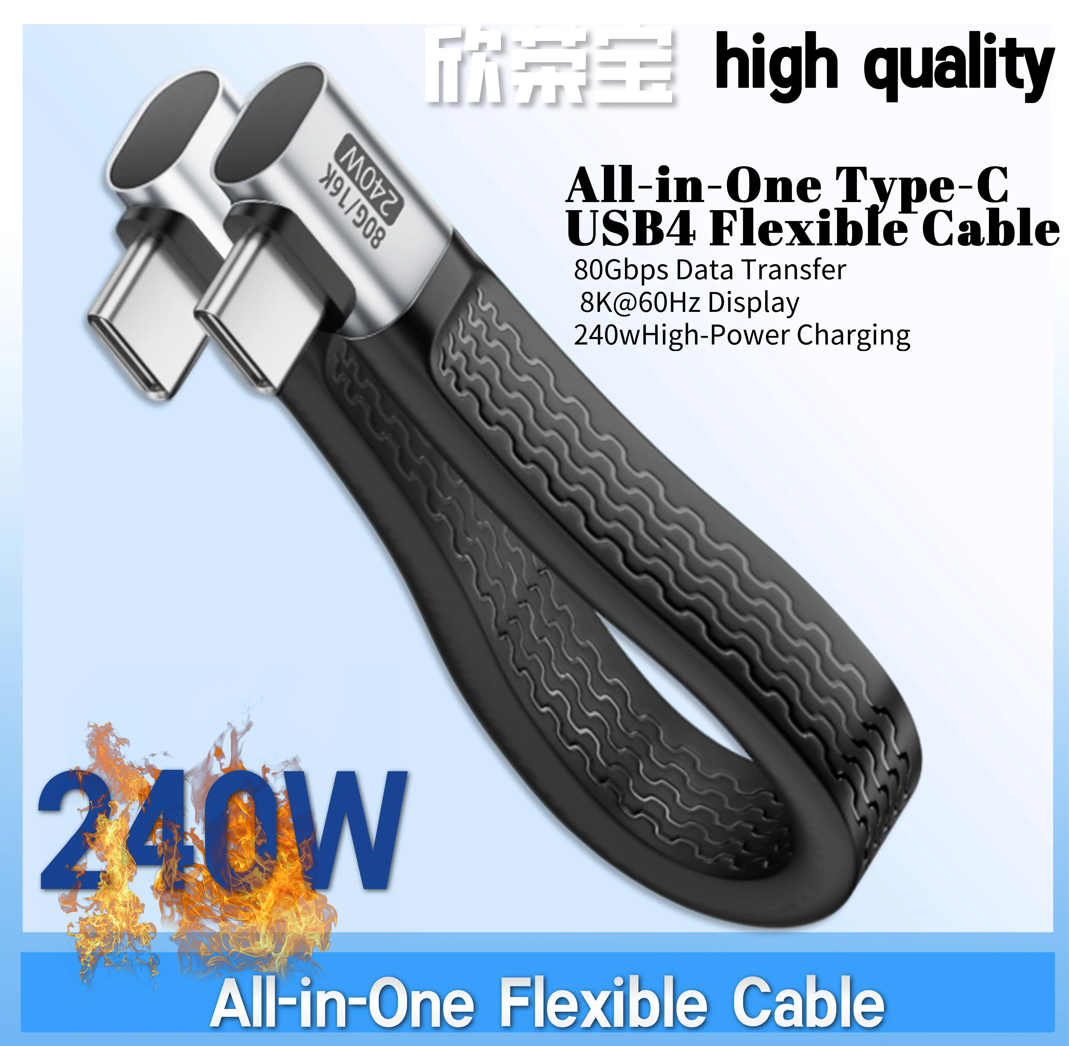 90-degree elbow USB4 Data Cable Compatible Thunderbolt 3 4 40Gbps USB C to Type C Short Cable 240W8K for iPhone17 SSD Power Bank