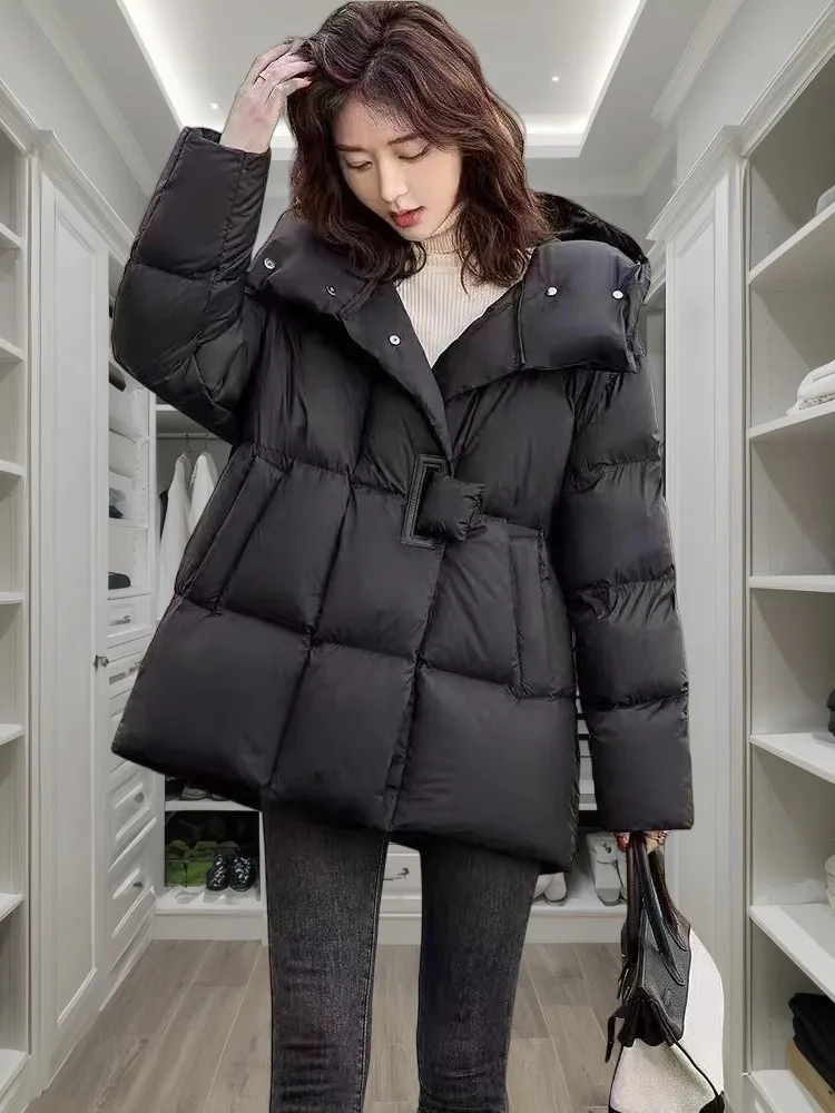 Zimowa kurtka puchowa damska z 90% puchem kaczym, modna, gruba, ciepła, puszysta parka, nowość 2025, luźna, oversize'owa kurtka puchowa, odzież wierzchnia.