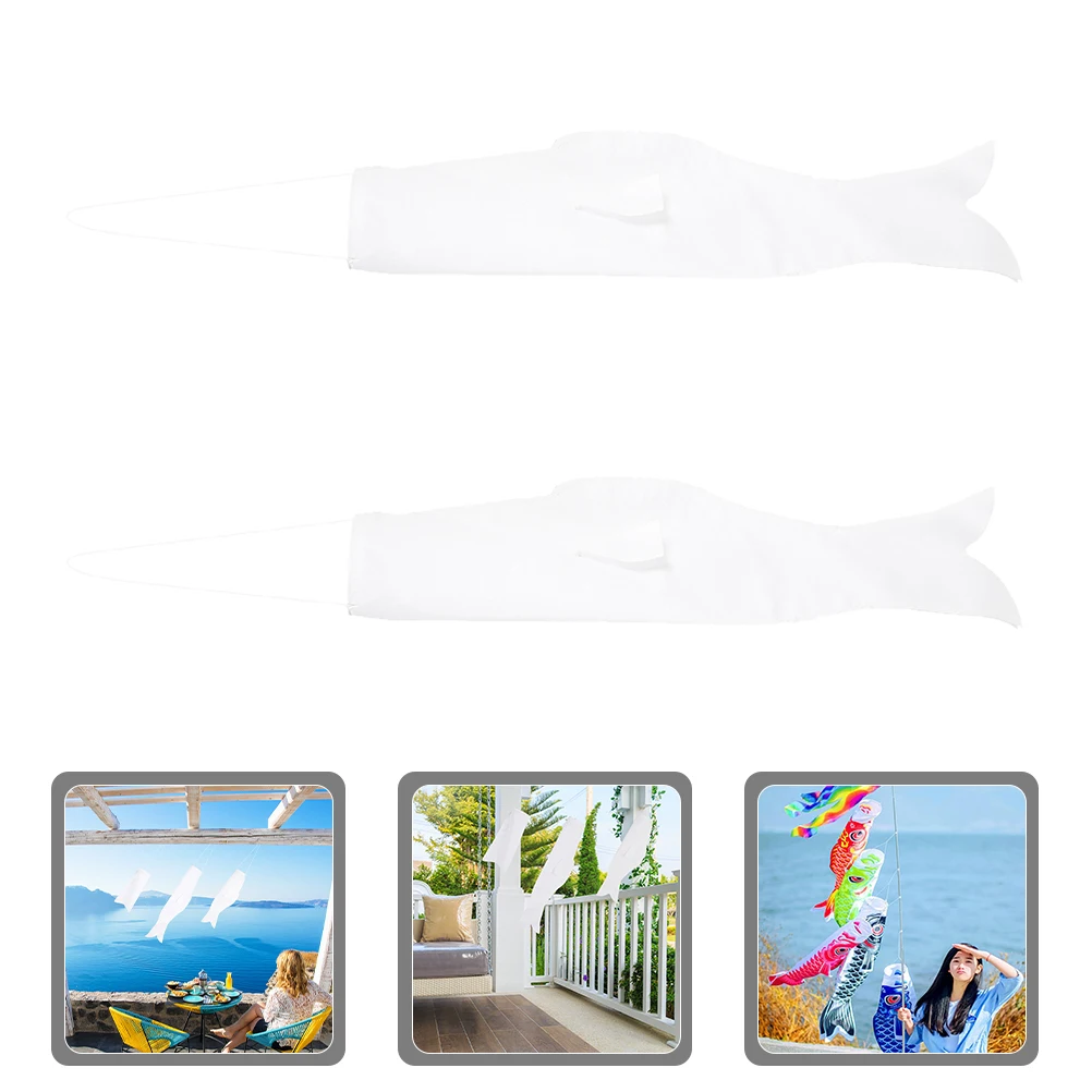 

2 Pcs Blank Canvas Carp Streamer Japanese Windsockft Decor Windsocks White Child