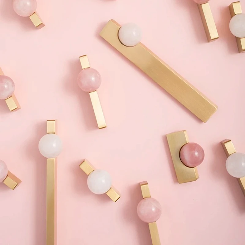 

Kitchen Cabinet Knobs Wardrobe Hardware Drop Shipping White Crystal Ball+Brass Furniture Handles Cupboard Drawer Pull