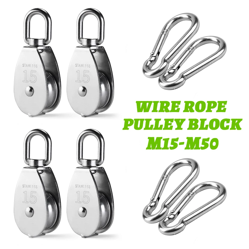 

304 Stainless Steel Pulley Lifting Rope Pulley Set Lifting Wheel Tool with M4-M10 Spring Buckle for Hanging Wire Traction Wheel