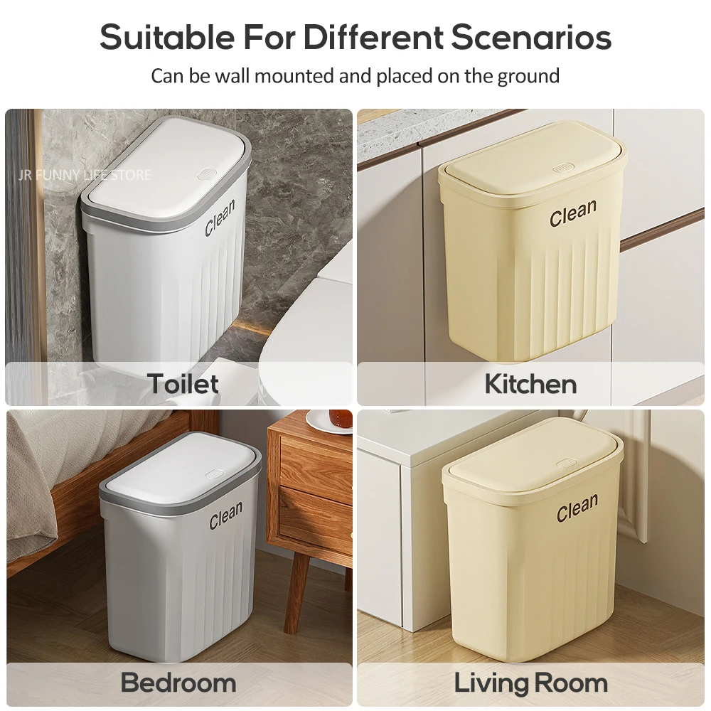 12L/16L Press Type Bathroom Trash Can Wall Mounted Narrow Toilet Trash Bin With Lid Wastebasket Bathroom Accessories