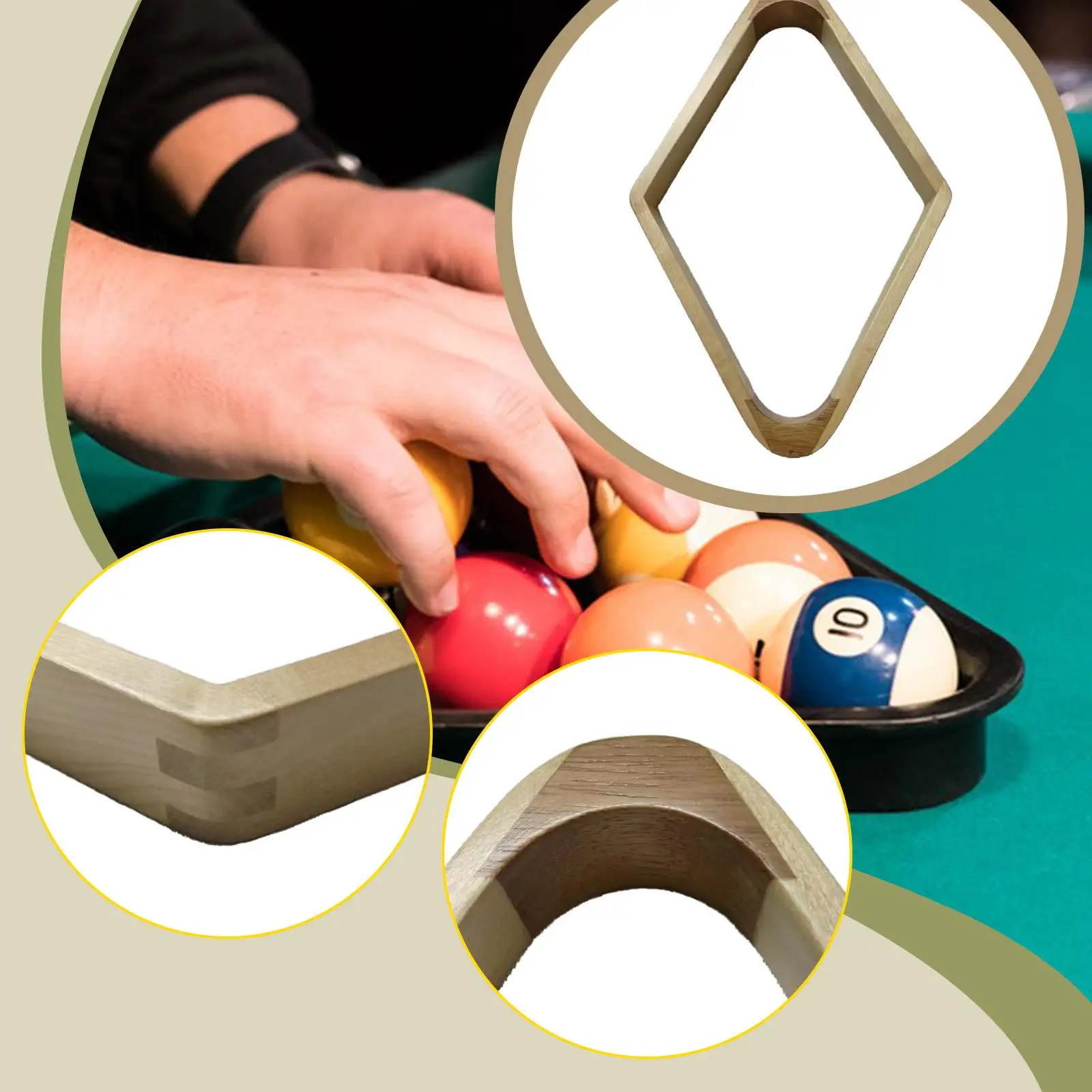 Rak Bola Biliard 9 Bola Berbentuk Berlian untuk Olahraga Santai, Perlengkapan Biliard Kayu