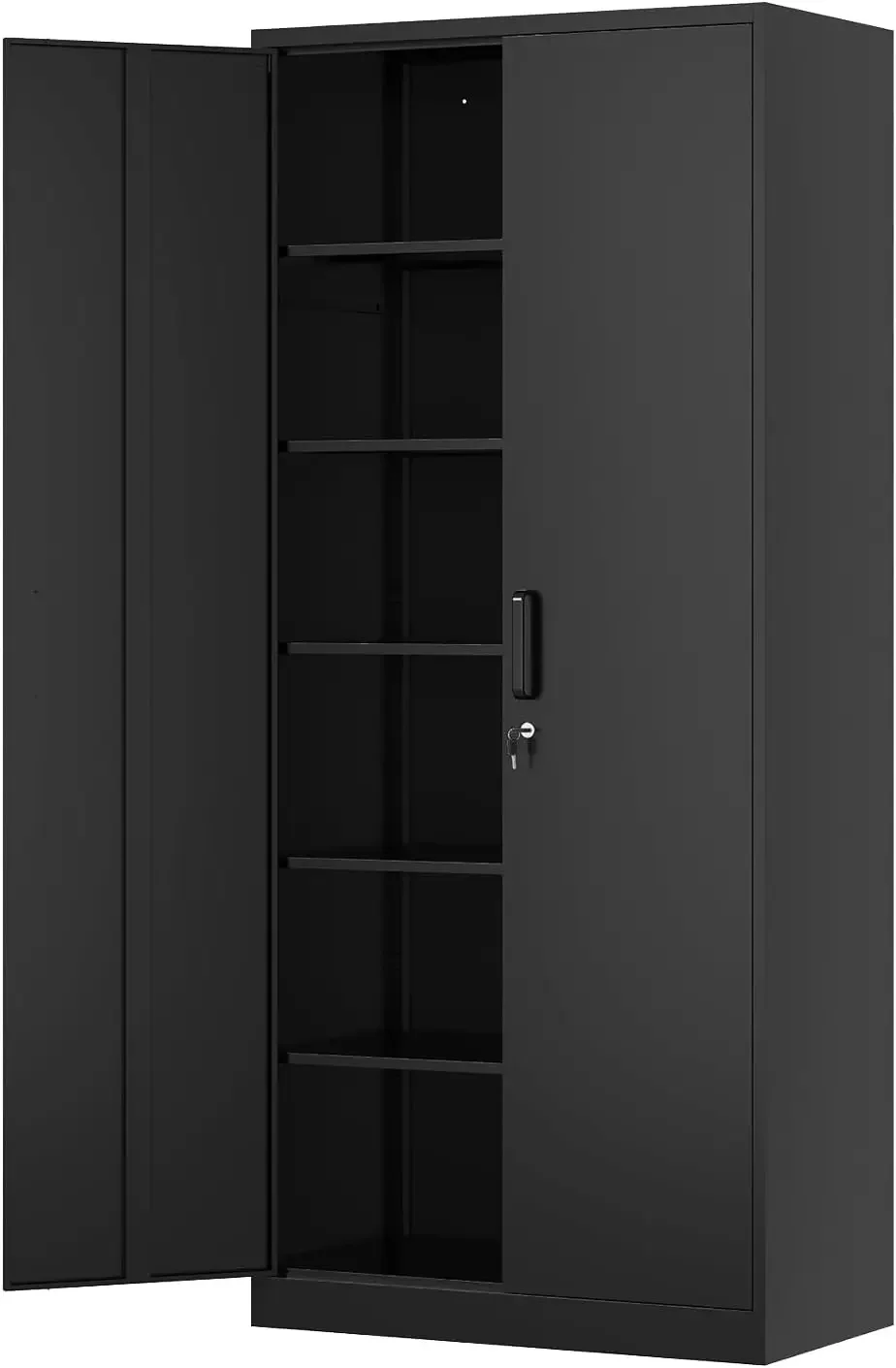 

Metal Storage Cabinet-71” Tall Steel File Cabinets with Lockable Doors and Adjustable Shelves-Black Steel Storage Cabinet