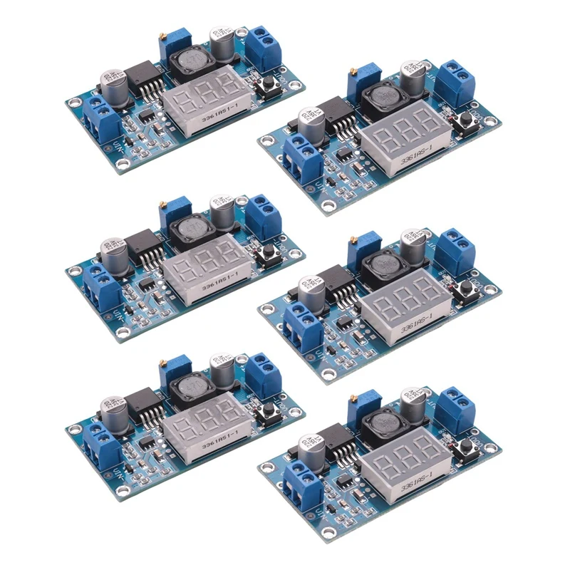 6 Pack Adjustable LM2596S DC-DC Buck Converter Reduced Voltage Regulator Power Module With Digital Voltmeter Display