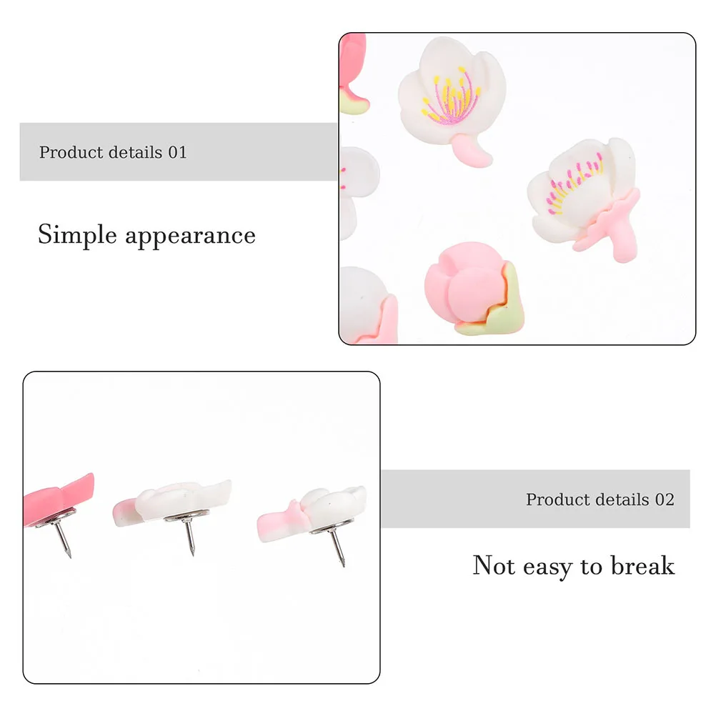 30개 귀여운 꽃 모양 푸시핀 레진 장식용 압정 코르크보드 게시판 벽 사진 전시 사무실 장식용