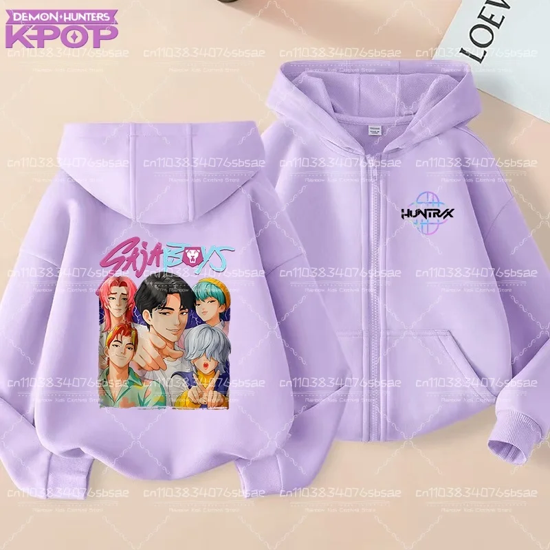 هوديي KPop شيطان الصيادين الأطفال بلايز سستة نمط معطف الفتيان الفتيات السود الوردي ملابس الأطفال مناسبة سن 3-12 البلوز