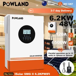 Powland 6.2kw Hybride Omvormer Mppt 48V 220V Max Pv 500vdc 6500W Ingang 120a Zonne-Oplader Bms Ondersteuning Parellel 12 Stuks Met Wifi