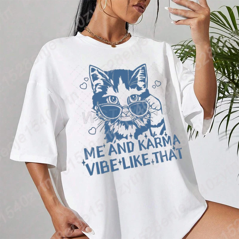 Me And Karma Vibe Like That Print T-shirt Women Summer Short Sleeve O Neck T Shirt Creative Personalized Oversized Tops