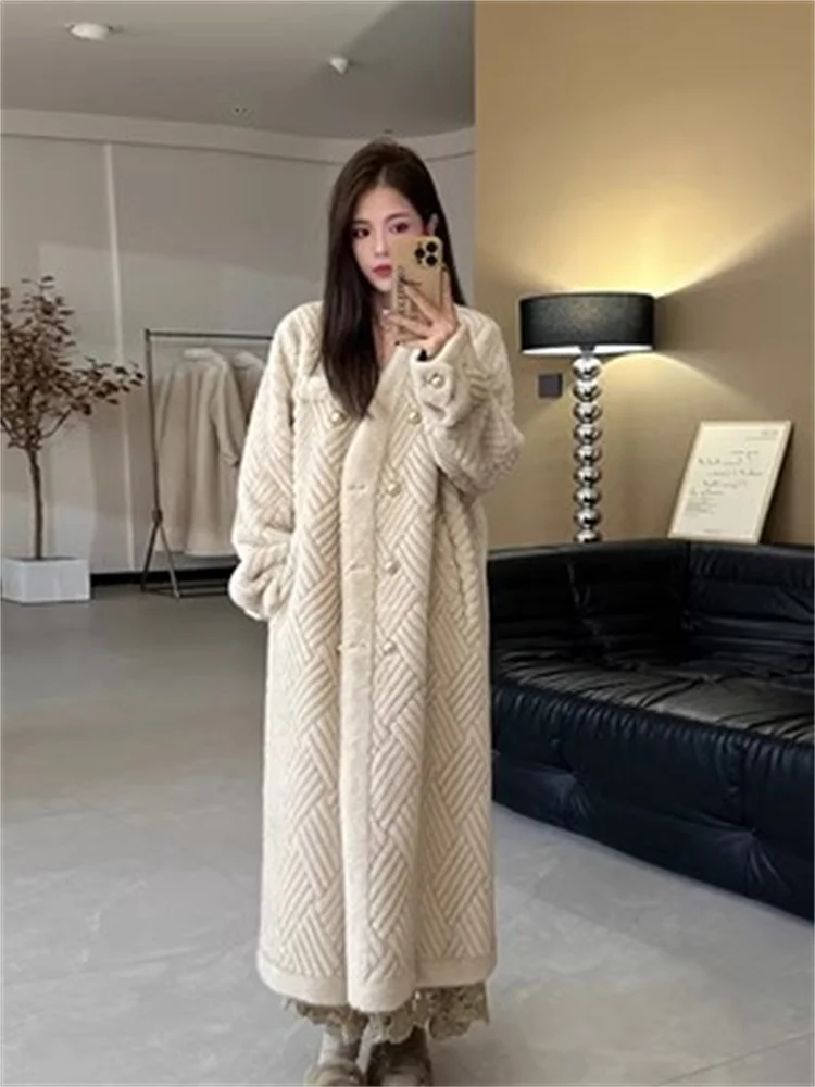 2024 Autumn/Winter Thickened Warm Imitation Fur Coat Long Double Breasted Imitation Mink Add Environmentally Friendly Fur Coats