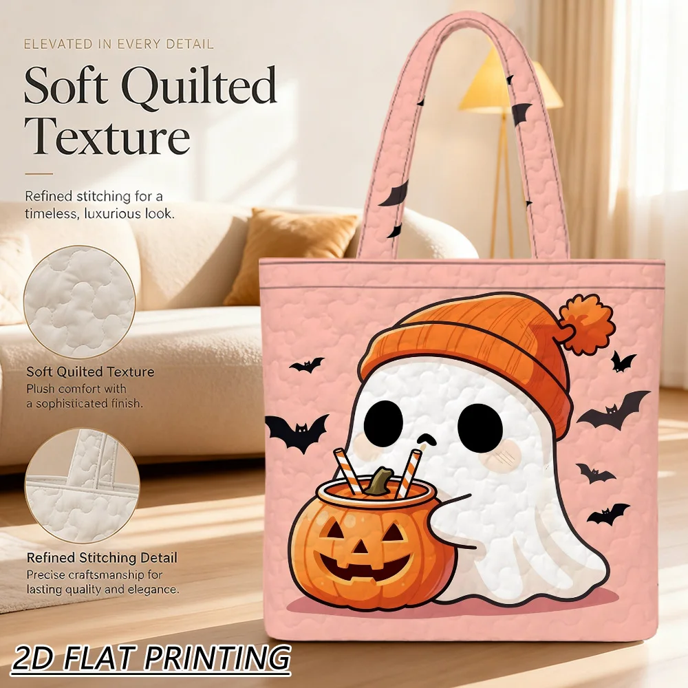 1pc ghost with pumpkin drink Quilted Women'S Shoulder Bag, Vertical Spacious Layout For Short Trips, Weekend Fun And More