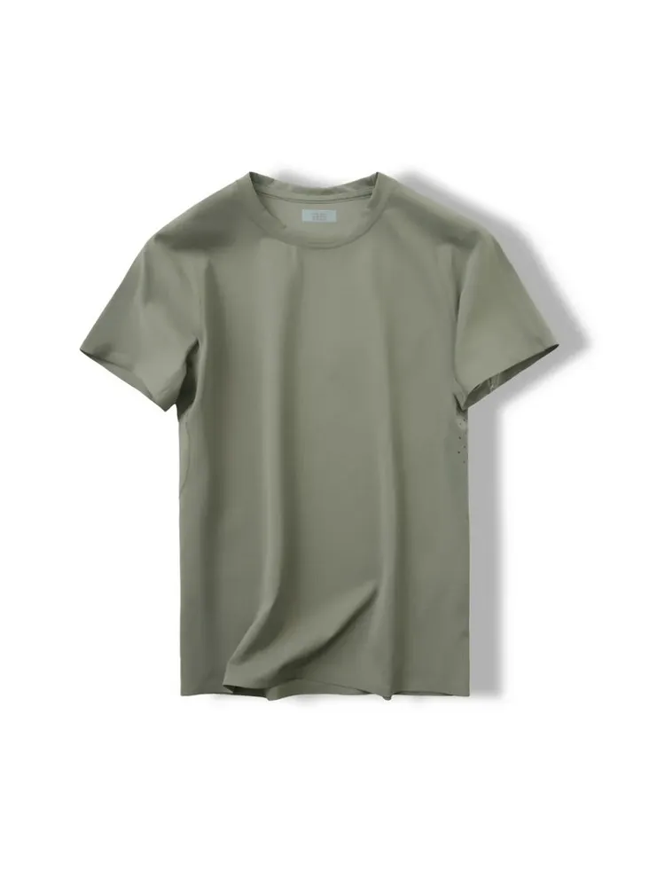 

Мужская футболка из ледяного шелка с охлаждающим эффектом, круглым вырезом, коротким рукавом, повседневная, свободного кроя, модная, в американском стиле, однотонная