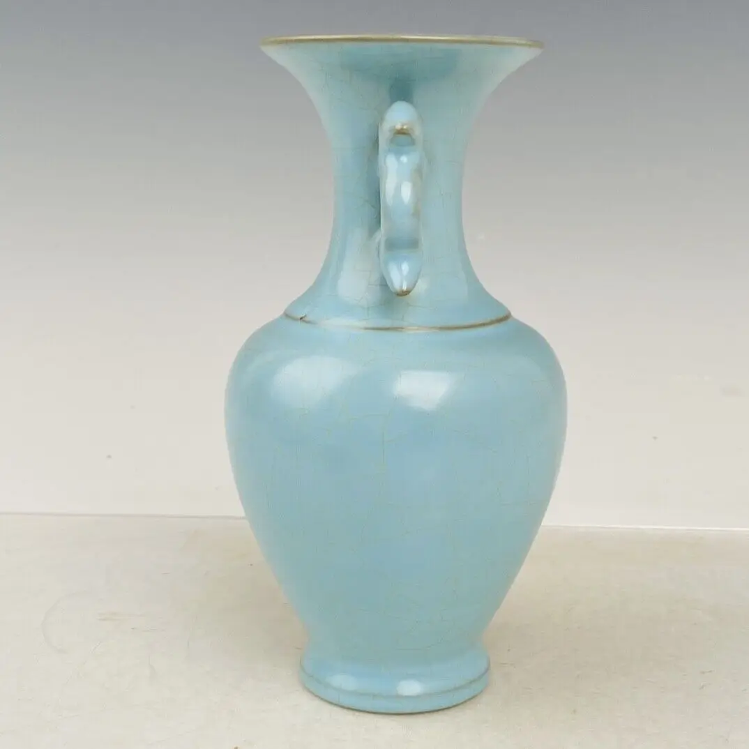 6.9 Inch Song Dynasty Ru Kiln Songhuizong Mark Porcelain Blue Glaze Ice Crack Vase