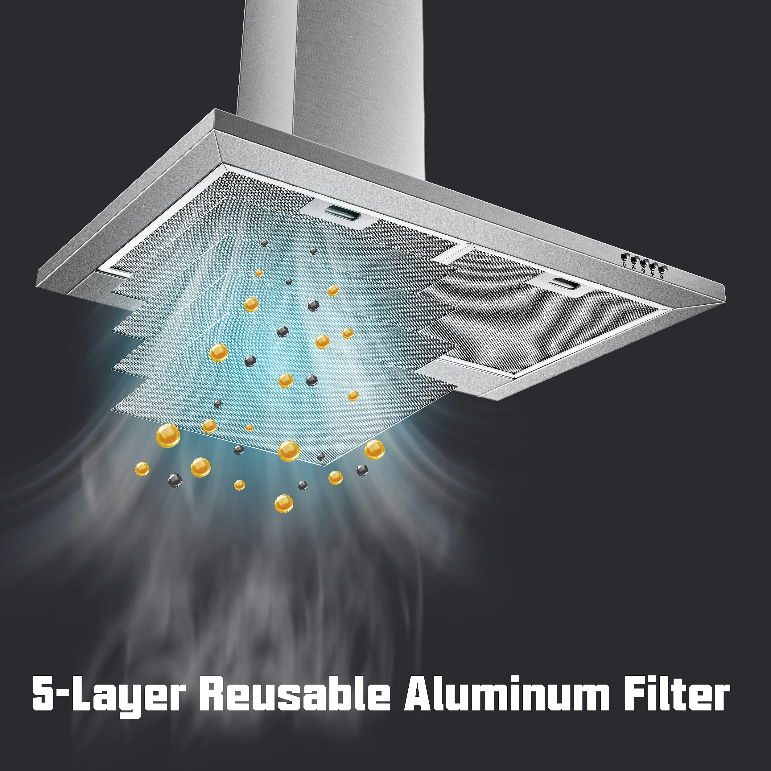 Tieasy filter LED permanen, CFM pemasangan dinding bersaluran/Ductless 30 inci 450 baja tahan karat untuk dapur Hood