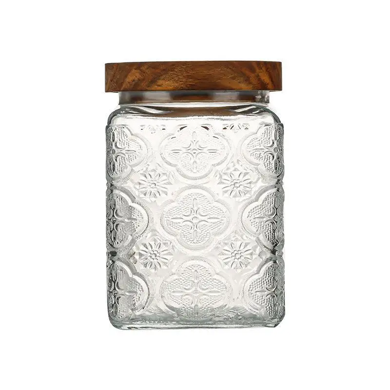 Vintage Engraved Glass Storage Jar Kitchen Seasoning Sugar Jar Sealed Candy Jars Glass Food Storage Container Desktop Decoration