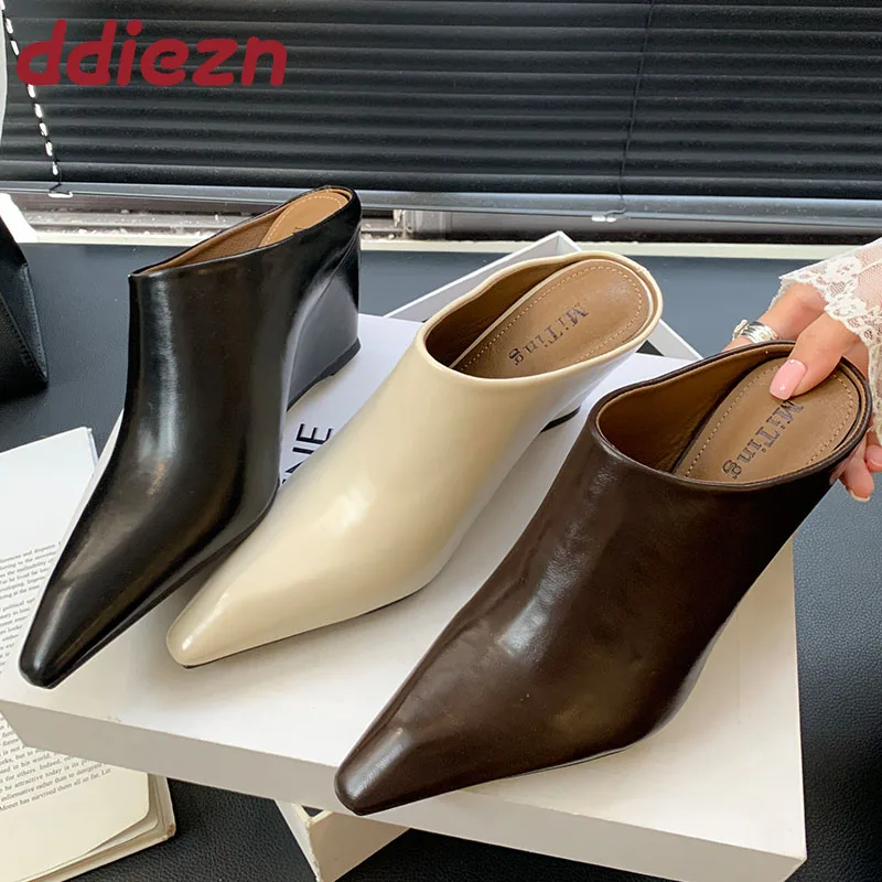 

2025 новые модные женские тапочки на танкетке с острым носком, женские шлепанцы, туфли-лодочки на танкетке, женские туфли-лодочки, красная обувь