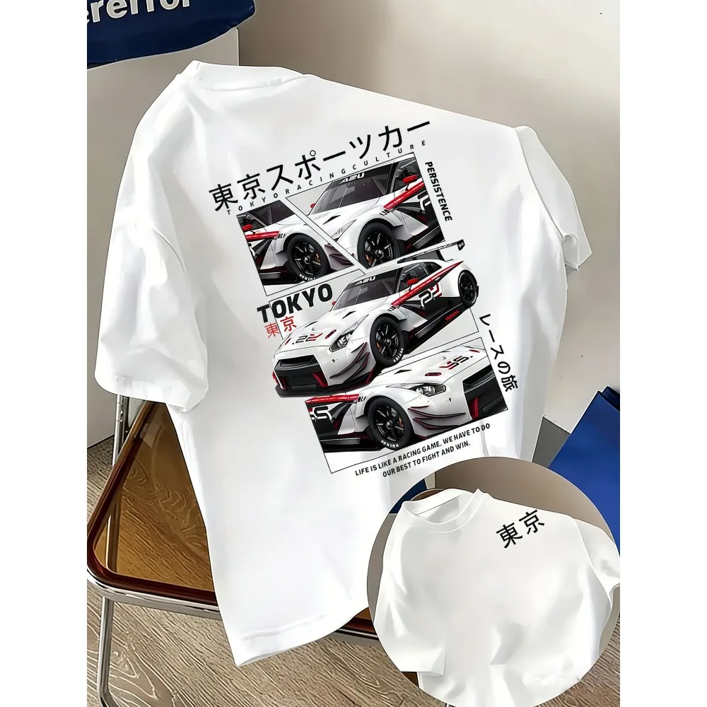 Tokyo JDM Racing Car Print, Back Graphic Tee, Boys Casual Streetwear, Kids Loose Short Sleeve Top