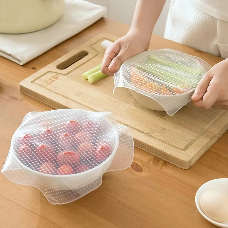 Clear Stretchable Silicone Food Covers Reusable Sealing Lids For Bowls Containers Refrigerator Kitchen Fresh Storage Use