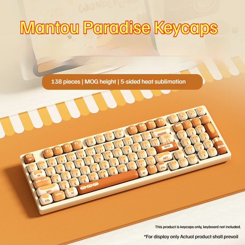 Keycaps Steamed Bun Wonderland Theme 138 Keys Mog Profile Five Sided Thermal Sublimation Cross Stem For Mechanical Keyboard Use