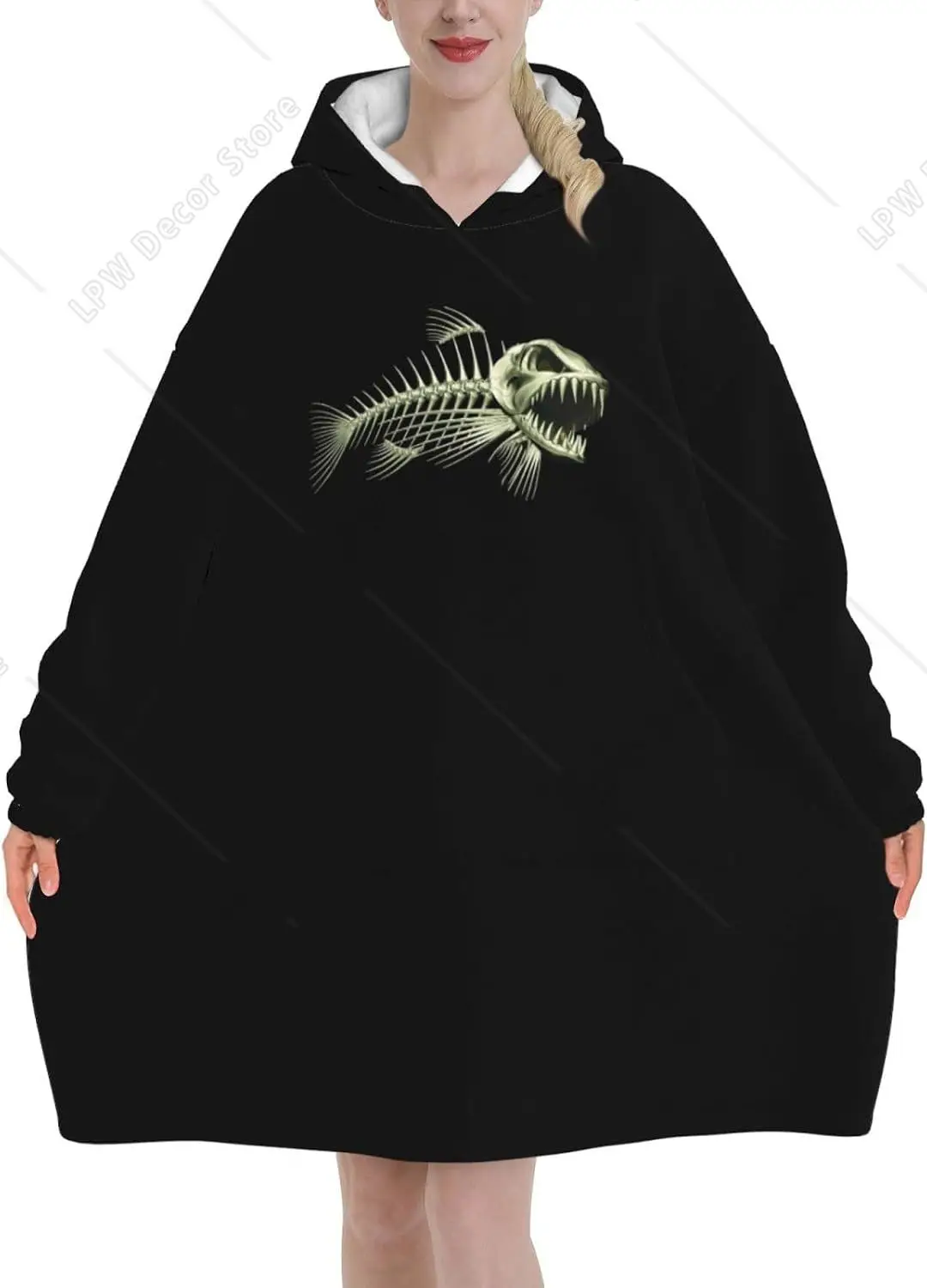 Bone Fish Blanket Hoodie Flannel Long-Sleeve Hoodie