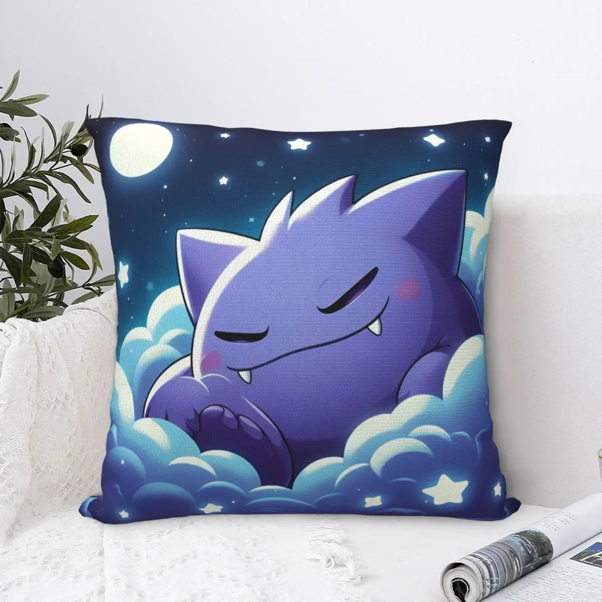 Japanese Anime Pokemon Gengar Cartoon Pillow Case Cute Funny Pillow Cover Soft Cushion Cover Pillowcases For Living Room Chair