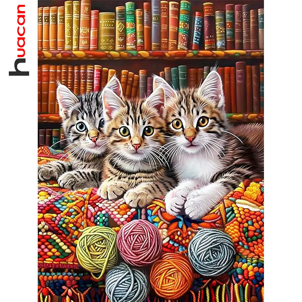 Huacan Vollquadrat Rundbohrer Diamant Malerei Katze Diamant Mosaik Tier Kunst Dekorative Gemälde