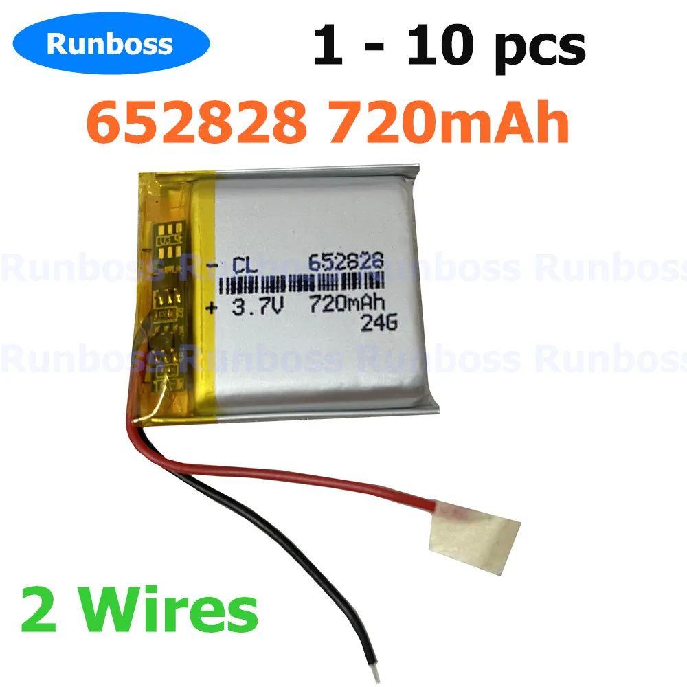 1-10pcs 3.7V 720mAh 652828 Li-ion Polymer Battery For Mitu Children's Smart Watch Reading Pen Toys 632933 663030 673030 2 Wires