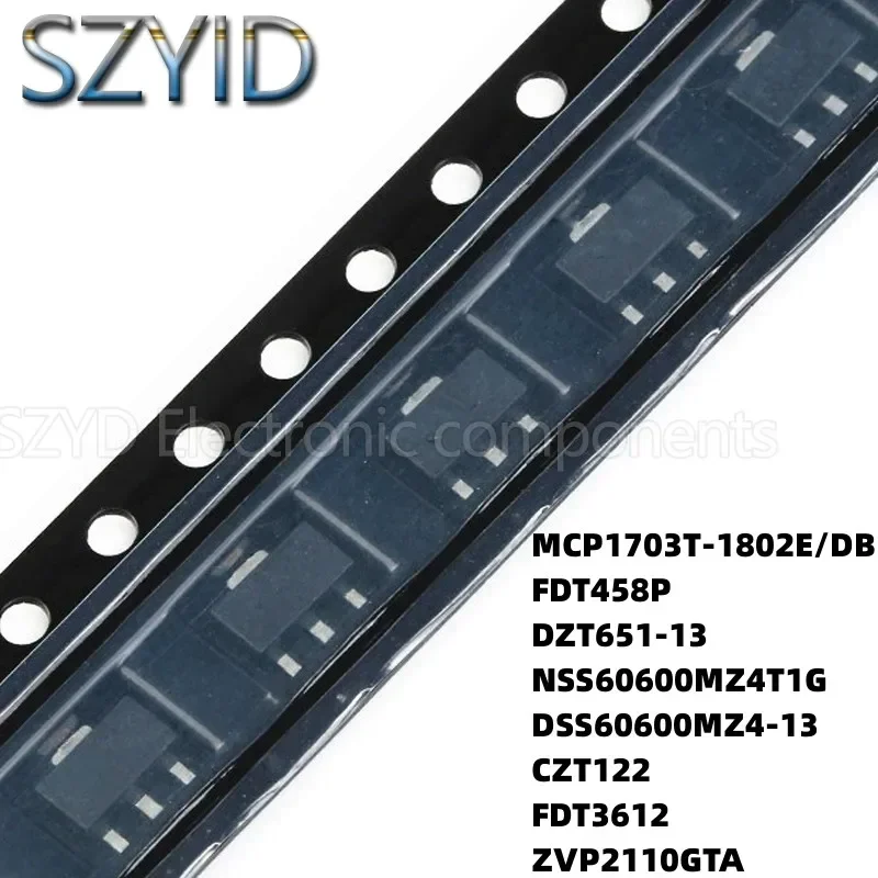 100PCS SOT223 MCP1703T-1802E/DB FDT458P DZT651-13 NSS60600MZ4T1G DSS60600MZ4-13 CZT122 FDT3612 ZVP2110GTA