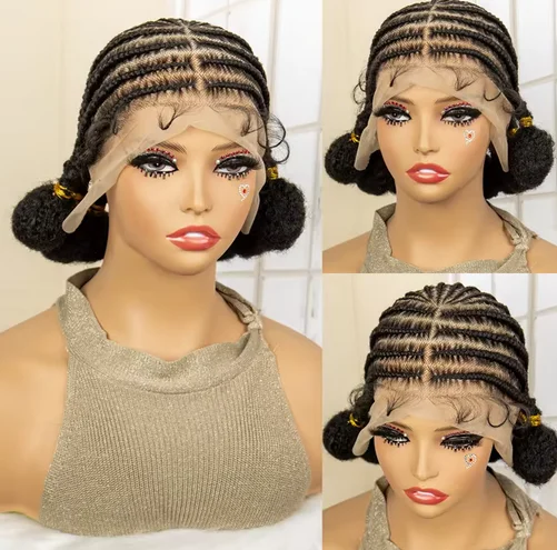 10 Inches Short Bantu Synthetic Full Lace African Cornrow Braided Wigs with Baby Hair for Black Women Knotless Braiding Wig