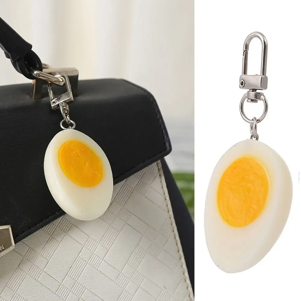 1PC Boiled Egg Key Chain Simulation PVC Bag Pendant Funny Food Model Metal Car Keychain For Women Girl DIY Deco