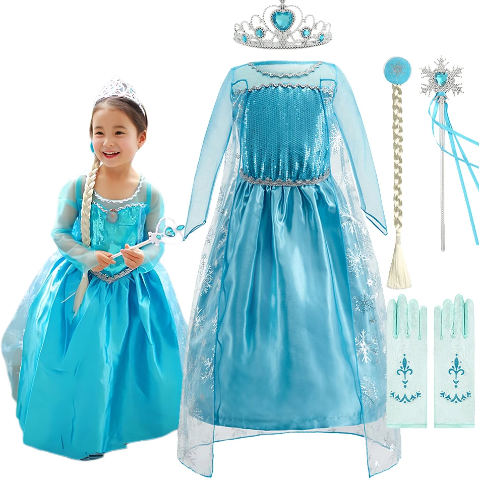 Children Anna Elsa Dress Girls Princess Cosplay Costume Kids Snow Queen Sequined Elegant Dress Girl Christmas Carnival Clothes