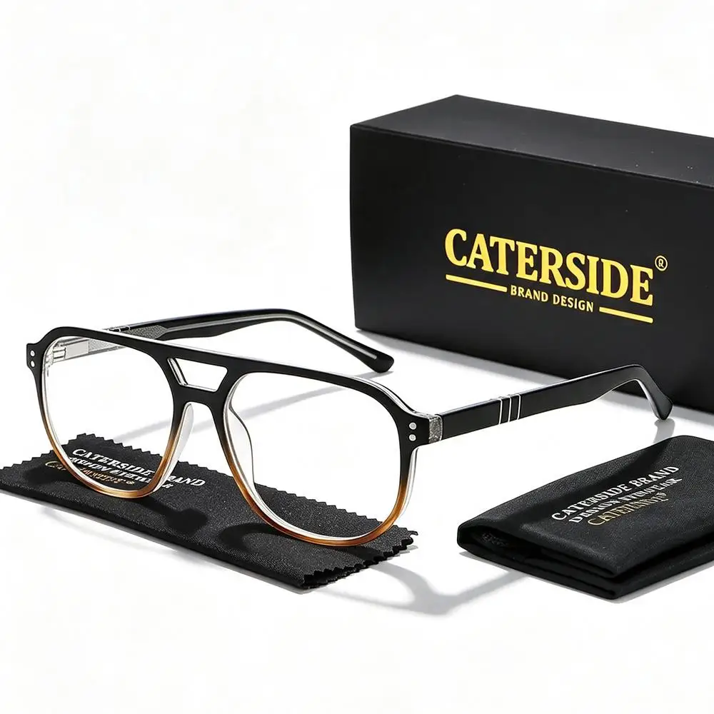 CATERSIDE Modische Herren-Pilotenbrille mit Blaulichtfilter, Flachrand-Design mit Doppelbrücke, Brillengestell, Damen-Dekorationsbrille – Detail 10