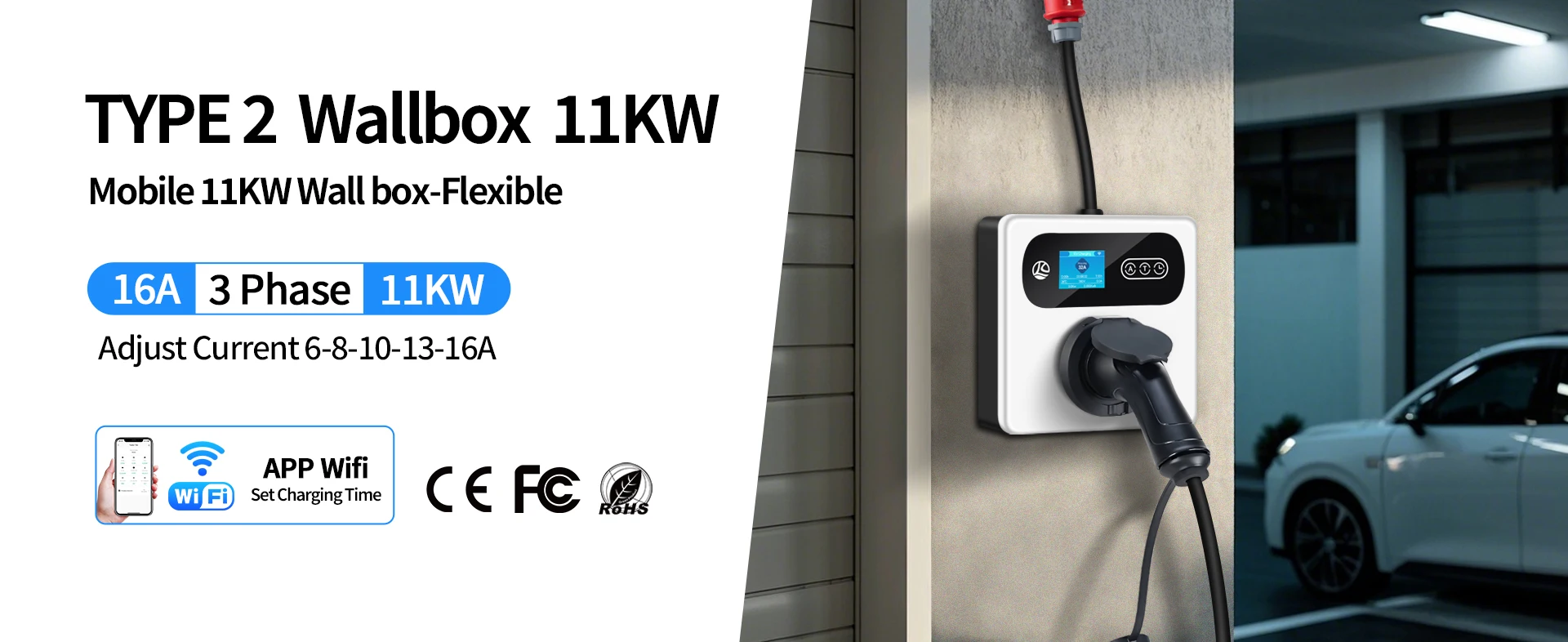 Kolanky 16A 11 kW EV-Ladegerät Wallbox CEE auf Typ 2-Steckdose über Tuya APP-Set Ladezeit für Elektrofahrzeugautos – Detail 1