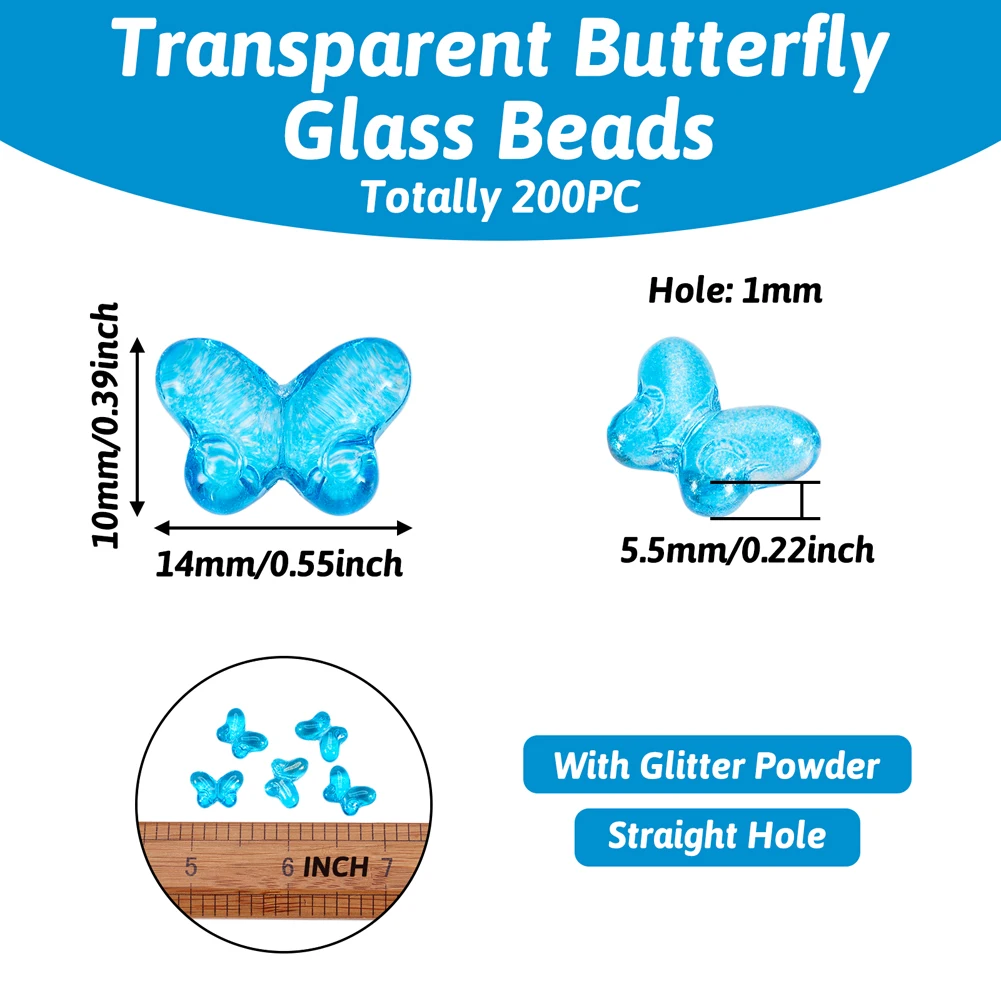 200pcs Transparent Glass Beads Colorful Butterfly Spacer Beads For Jewelry Making Necklace Bracelet DIY Accessories 10x14x5.5mm