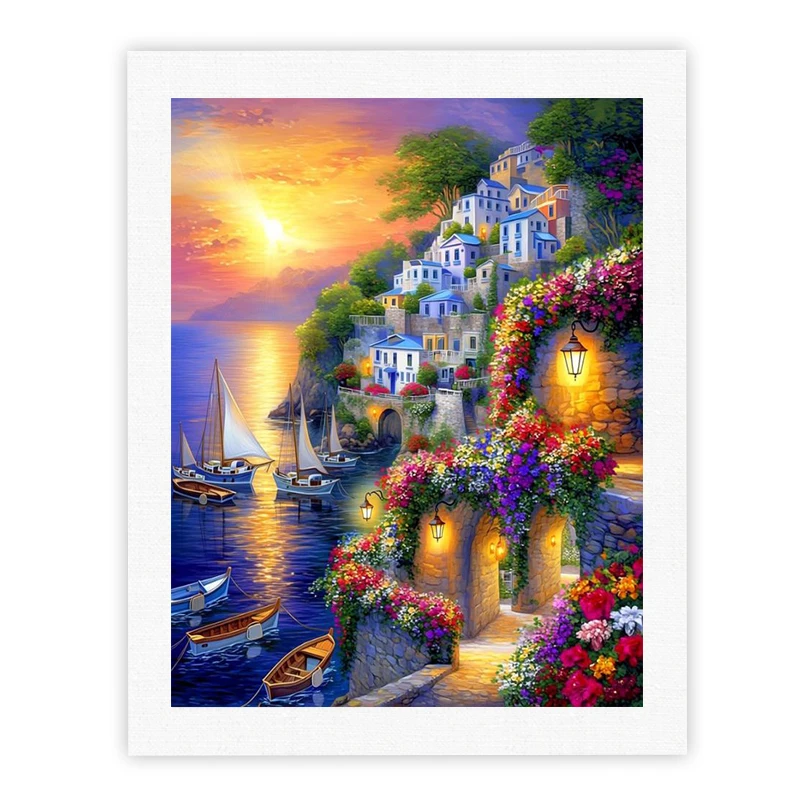 

CHENISTORY DIY Pictures By Number Seaside house scenery Kits Drawing On Canvas Painting By Numbers Picture Gift Home Decor