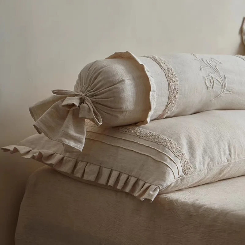 

Vintage medieval style cotton and linen bell throw pillow embroidered cushion waist bedroom pillow